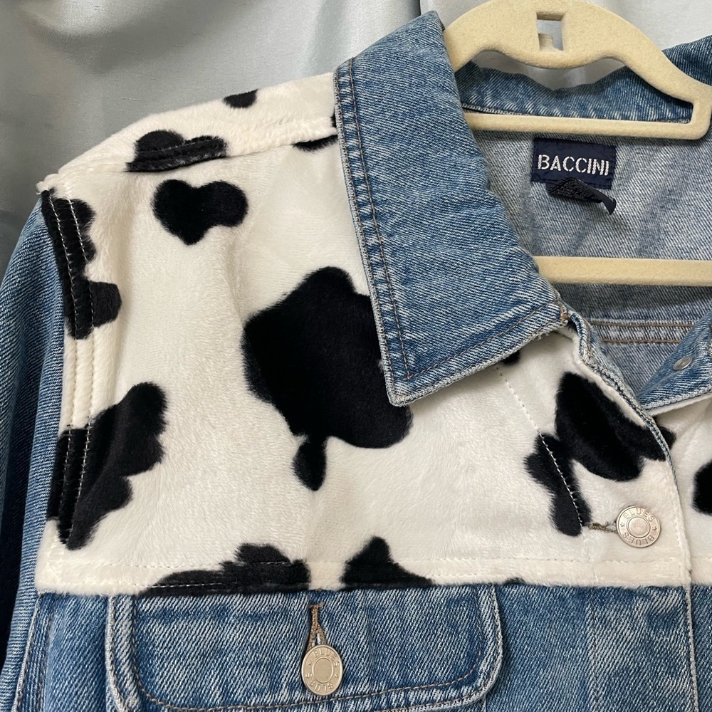 Baccini Cow Print Denim Jean Jacket with Button Closure Size 22 Vintage - Picture 6 of 9